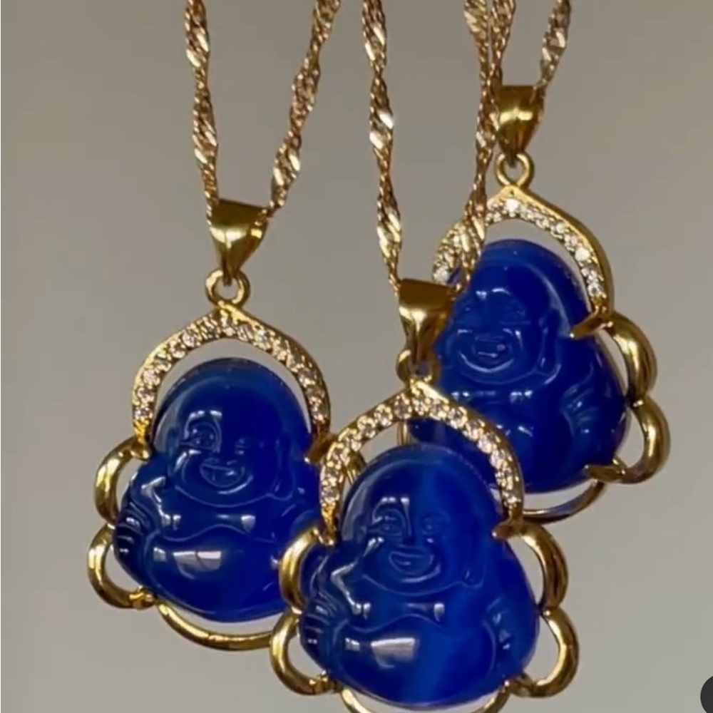 Elegant Blue Buddha Pendant Necklace 18inch